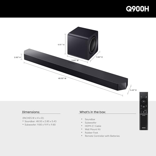 Image of Samsung Q-Series Soundbar HW-Q900H 7.1.2ch with Wireless Subwoofer, Wireless Dolby Atmos, Q-Symphony, SpaceFit Sound Pro, Adaptive Sound, Game Mode Pro, Alexa Built-in (2026 Model)