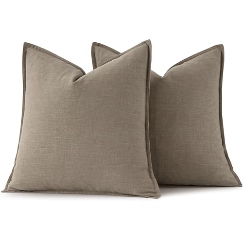 Image of MIULEE Decorative Linen Pillow Covers 20x20 Inch Tan TaupeBoho Farmhouse Neutral Winter Couch Throw Pillows for Bed Pack of 2 Accent Modern Pillowcase Sofa Livingroom Home Decor