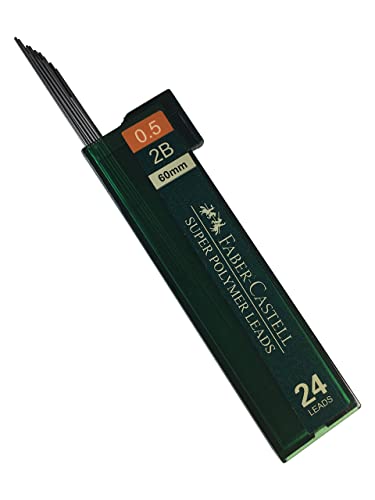 Faber-Castell 0.5 Mm 2B Lead Refills Strong Dark Smooth Leads Mechanical Pencil Lead Refills (4 Tubes, 24 Leads Per Tube - Total 96 Leads) #TOP2