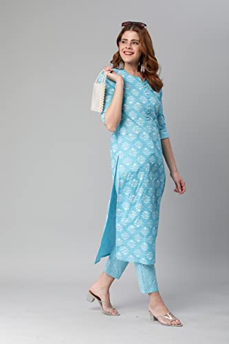 Image of ANNI DESIGNER Women's Cotton Blend Printed Straight Kurta With Pant
