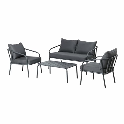 CONCEPTO Fábrica | Jardín BERGAME 4 plazas 120 cm Acero Gris | Gran Salón Exterior Amigable | Muebles Jardín Terraza Piscina | Resistencia Sol & Intemperies | Premium Design Amigable