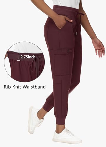 Image of MIVEI High Waisted Jogger Style Scrub Pants for Women - 8 Pockets Medical Bottoms Tapered Yoga Waistband Ribbed Ankle Cuffs