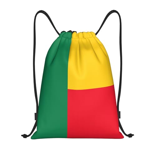 JaoXer Lightweight Drawstring Bags â€“ Gym Flag of Benin Print Backpack Bag for Sports, Yoga, Travel & Hiking â€“ Adjustable, Black, S
