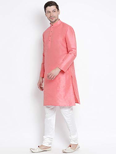 Image of VASTRAMAY Men's Pink Cotton Silk Blend Kurta and Pyjama Set VASMKPN001nPDWH 36
