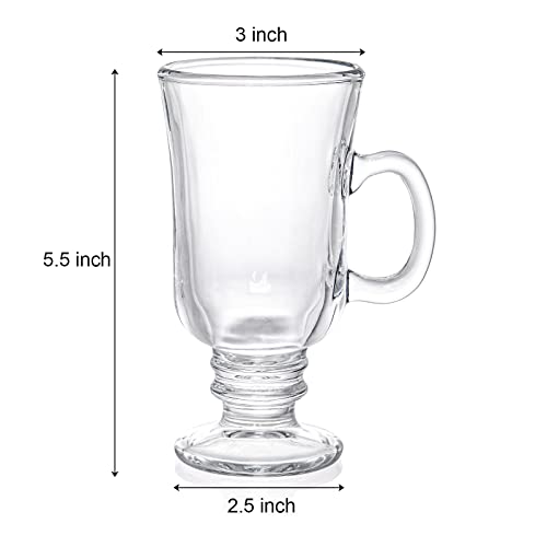 Zenfun Set Of 6 Irish Coffee Mugs, 8 Oz Glass Footed Espresso Cups With Handles, Clear Goblet Mugs Glasses For Coffee thumb #2
