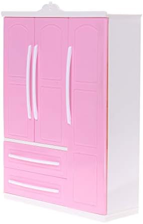 Diyiming Three-door Pink Modern Wardrobe for Dolls Furniture Clothes Accessories Toys