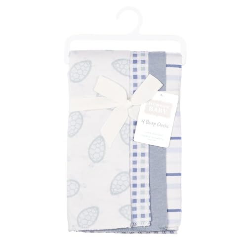 Image of Hudson Baby Cotton Flannel Burp Cloths 4-Pack, Little Sea Turtle, One Size