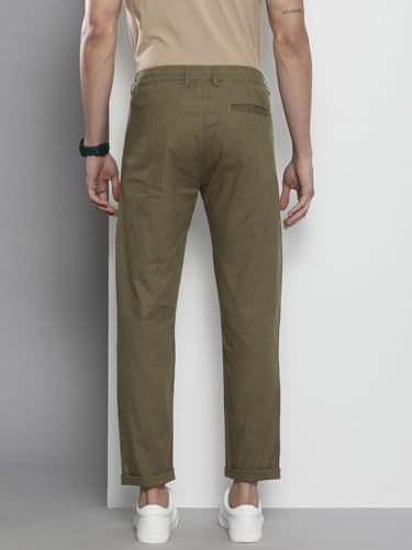 Image of The Indian Garage Co Men Slim Fit Solid Mid-Rise Elasticated Linen Trousers
