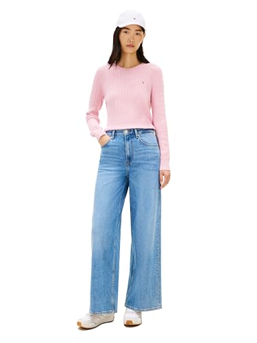 Image of Tommy Hilfiger Women's Cable Knit Crew Neck Sweater Lightweight Pullover