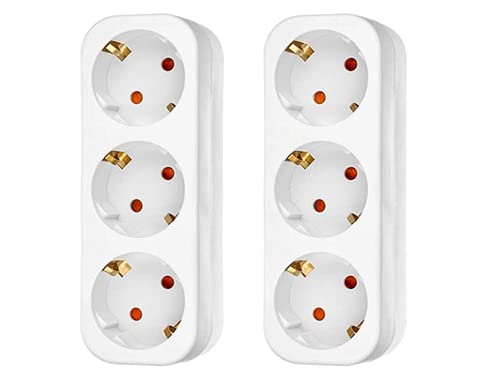 Anlising 2PCS Enchufe Múltiple de pared para familia y viaje - Adaptador Portátil con 3 Tomas para Oficina y Cocina (Blanco)