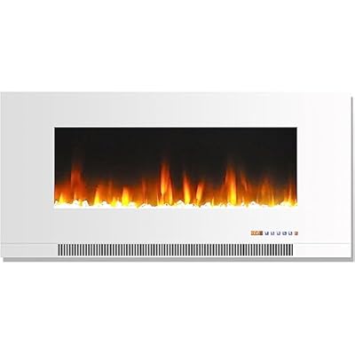 Cambridge CAM42WMEF-1WHT 42 In. Wall-Mount Electric Fireplace in White with Multi-Color Flames and Crystal Rock Display