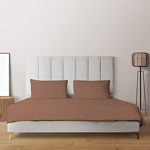 Livpure Smart Mocha Brown Cotton Fitted 300 TC Queen Bedsheet (60x80 Inches) with 2 Pillow Cover