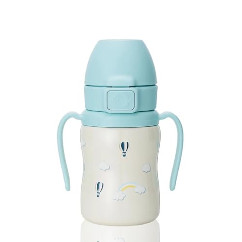 GROSMIMI Insulated 316 Stainless Steel Spill Proof Straw Cup Water bottle with Flip Top for Toddlers BPA Free (air balloon 6oz)