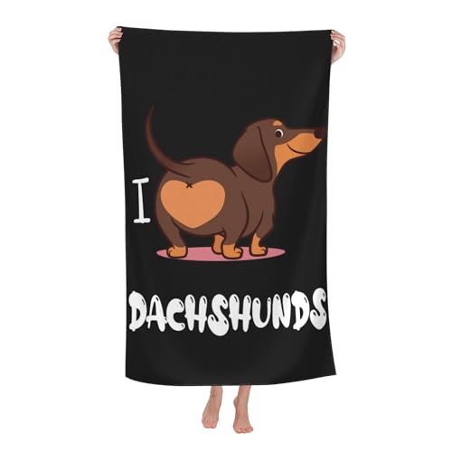 VODRM Dog Beach Towel 32x52in Microfiber Quick Dry Bath Cute Dachshund Cartoon Big Towels Soft Lightweight Pool I Love Dachshunds Oversized Towels Sand Free Travel Swimming Decor Gift for Kids Adults