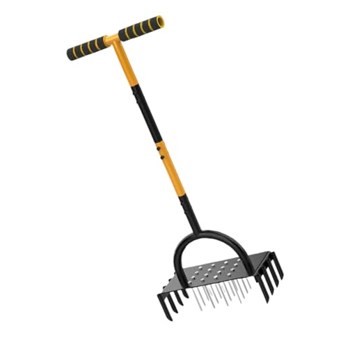 HUANGING Eficaz aireador de patio con placa de pie ancha y 16 picos de tierra para facilitar el mantenimiento del césped, suministro de herramientas de jardinería