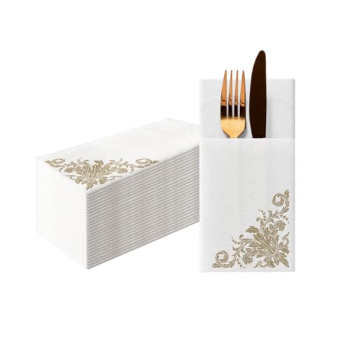 PAW - Besteckservietten aus Airlaid - Stoffähnlich (1/8 falz) | 25 Stück | Ideal für Hochzeit, Taufe, Kommunion, Geburtstag | Serviettentaschen...