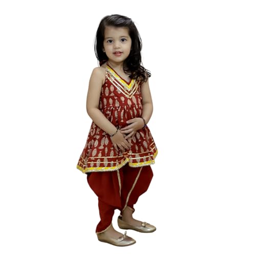 Image of BownBee Halter Neck Pure Cotton Fish Print Kurti with Harem for Girls- (Set of 1) Solid /Printed colorful full length fully stitched regular fit Ethnic wear dress for Kids