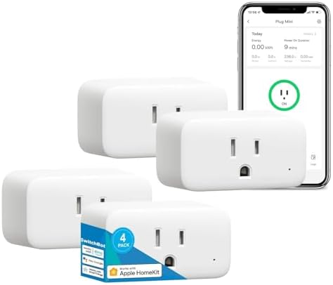 【2025 New】 SwitchBot HomeKit Smart Plug Mini 15A, No Hub Required, Energy Monitor, WiFi(2.4G Only) Outlet Works with Apple HomeKit, Alexa, Google Home, App Remote Control & Timer Function(4 Pack)