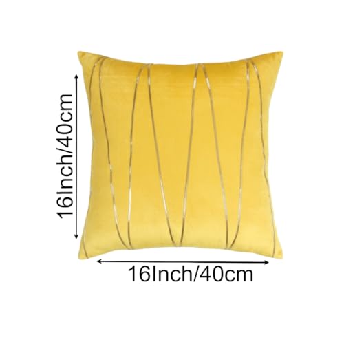 Image of Amazon Brand - Umi Gold Leather Striped Pack of 2 Throw Pillow Covers Velvet Decorative Cushion Covers Cases for Sofa Bedroom Livingroom Car 16 x 16 inch in Yellow Color