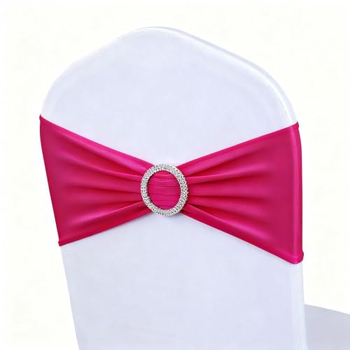 Image of Hot Pink Chair Sashes 50 Pack, Spandex Chairs Bands for Birthday Wedding Party Decor, Hot Pink Chair Bows Sashes
