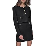 Karl Lagerfeld Paris Women's Tweed Solid Scoop Neck Cropped Knit Blazer,Black,10