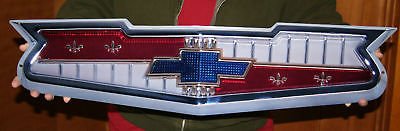 1956-1957 GM Chevrolet V8 Hood Emblem Metal Sign 30" x 8"