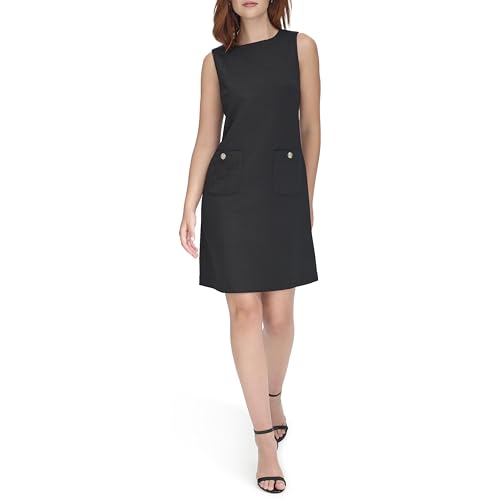 Image of Tommy Hilfiger Women's Sleeveless Boat Neck Textured Knit Shift Mini Dress