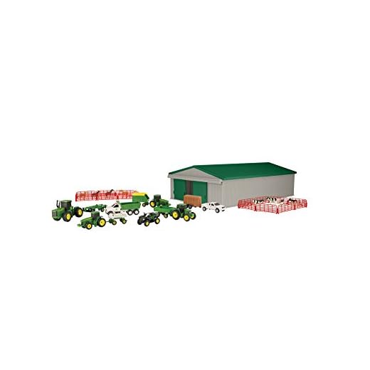 TOMY John Deere Die-Cast Farm Toy 70-Piece Value Playset with Machine Shed, Tractors, Trucks, Implements, and Farm Animals