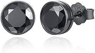 ADMETUS 925 Sterling Silver Black Earrings for Men | Hoop Earrings | Stud Earrings | Hypoallergenic Earrings Jewelry Gifts for Sensitive Ears, Sterling Silver, Cubic Zirconia