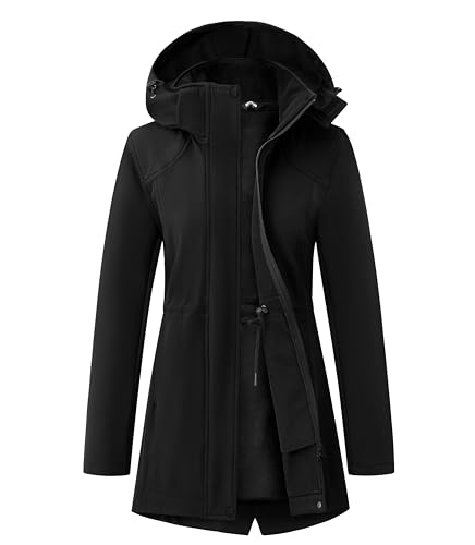 Stylish Raincoats for Ladies with Hood: 8 Pretty Picks That Make Rainy Days Feel Like a Fashion Moment 11 wantdo Women's Softshell Jacket Lightweight Waterproof Fleece Lined Hooded Rain Jacket Warm Windbreaker Coat Black S