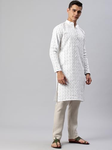 Image of Majestic Man Men's Cotton Regular Fit Ethnic Motifs Printed Long Kurta