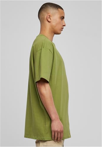 URBAN CLASSICS Camiseta básica de manga corta, cuello redondo normal, de algodón grueso, largo normal, oversized, de hombre, moderna, color verde, talla L