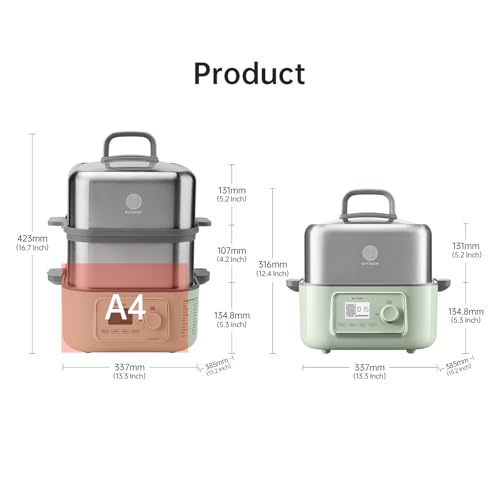 Image of BUYDEEM G67US-A503 Electric Food Steamer for Cooking, 2 Tire Stainless Steel Steamer with Manual Mode, 1500W, 14 Quart, Green