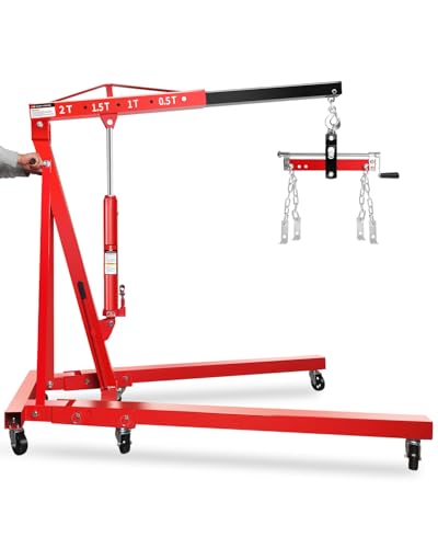 2-Ton Hydraulic Shop Crane Folding Engine Hoist with Lever, 4400Lbs Capacity w/6 Steel Casters -...