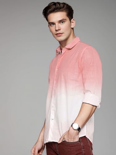Image of IndoPrimo Men's Cotton Shirt with Full Sleeves Spread Collar Classic Style Solid Pattern Regular Fit and Standard Length