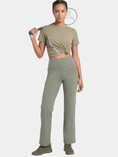 Image of Enamor High Rise Full Length Pull on Boot Cut Active Pant for Women - Relaxed Fit, Quick Dry, Antimicrobial - A402