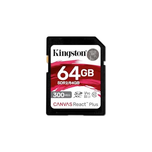 Kingston Cartão SD Canvas React Plus de 64 GB | SDXC UHS-II | 300R/260W U3 V90 | Full HD/4K/8K | SDR2/64 GB, SDR2/64GB, Preto