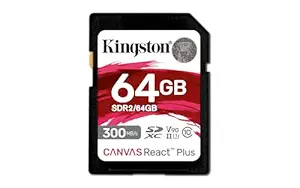 Kingston Canvas React Plus 64GB SD Card | SDXC UHS-II | 300R/260W U3 V90 | Full HD/4K/8K | SDR2/64GB