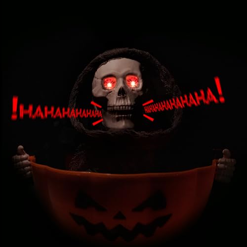 KI Store Halloween Deko Animierte süßigkeiten Schale Korb Halter mit Totenkopf-Motiv, Handdekoration, Requisiten mit LED-Augen, Geräusch, Horror-Party, Zuhause, Bar, Tischdekoration (Totenkopf, 29cm)