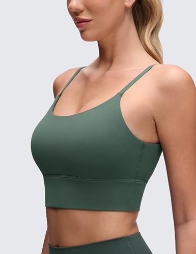 Image of CRZ YOGA V Back Longline Sports Bras | Medium Support, Removable Pads, Yoga, Brushed, Scoop Neck, Spaghetti Straps, for Women