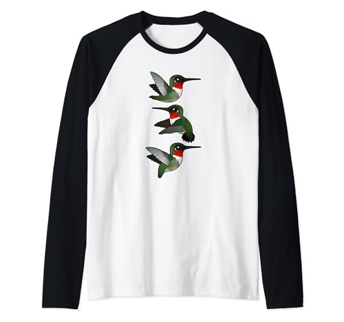 Cute Cartoon Ruby-throated Hummingbirds in Flight Birdorable Raglan Baseball Tee