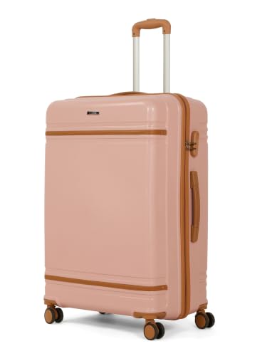 Image of Teakwood Large Size 8 Wheels Trolley Bag, Hard Cabin with Zipper Closure, Adjustable Push Button & Cross Side Strap, Number Lock System 360 Degree (Large, Rose)