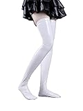 MSemis Damen Wetlook Strümpfe Lackleder 1 Paar Oberschenkelhohe Halterlose Overknee Strümpfe Stocking Fetisch Sexspielzeug Weiß Einheitsgröße