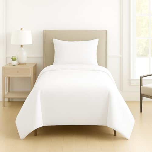 Image of DECOR2ADMIRE 300 TC Premium Glace Cotton Solid Lines Pastel Shades Bedsheet for Single Bed with 1 Pillow Cover for Home (Solid-Plain White, Single 60 inch x 90 inch)