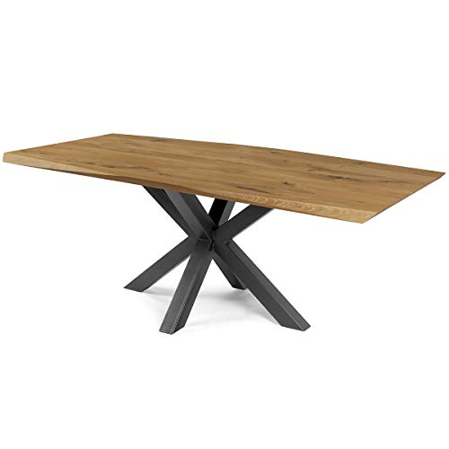 COMIFORT – Mesa De Comedor Salón Oficina Banquete De Roble Macizo, Estilo Moderno Industrial Loft Amplia (180 cm, Ahumado)