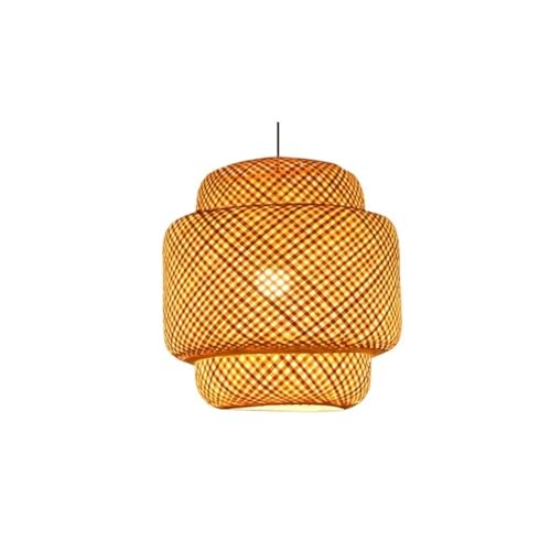 Lámpara de comedor de diseño artesanal en bambú y ratán natural premium de 30x30cm