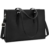 NUBILY Laptop Bag for Women 15.6 Inch Waterproof Vegan Leather Computer Tote Bag Professional Business Office Briefcase Large Work Handbag for Teachers Travel Essentials, Black