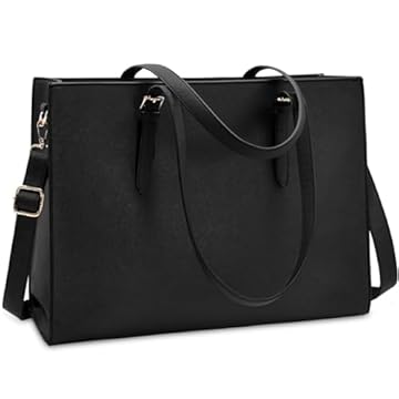 Bolsa feminina para laptop de 15,6 polegadas, de couro leve, impermeável, pasta de negócios para escritório, bolsa de ombro de grande capacidade, profissional, preta