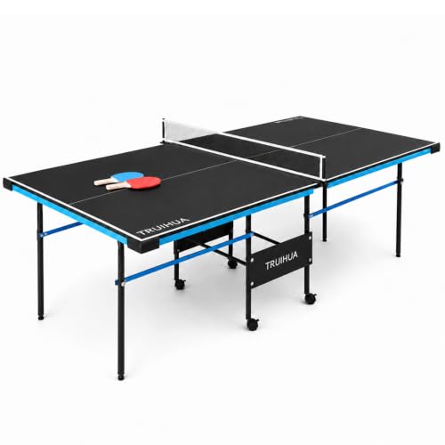 7FT Tischtennistisch Indoor Junior Kompakter klappbarer Tischtennisplatten mit Tischtennisschläger und Netz für Kinder 210 x 117 x 76 cm