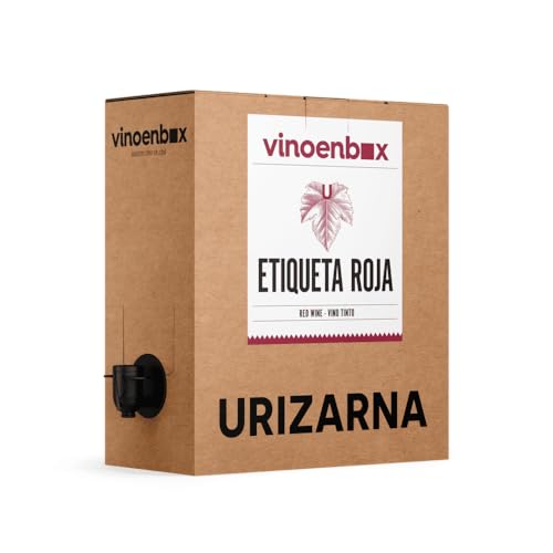 Vinoenbox – Vino Tinto Etiqueta Roja Bag in Box 5 Litros | Tempranillo intenso, goloso y toque de madera | Grifo antigoteo | Equivale a 7 bot.